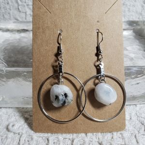 Rainbow Moonstone Dangle Earrings Jewelry Hoop Handmade Gemstone Crystal Healing